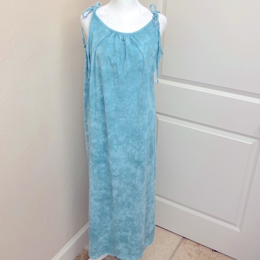 Old Navy Cotton Tie Dye Maxi Dress Womens L scoop neck Green Beach Lagenlook